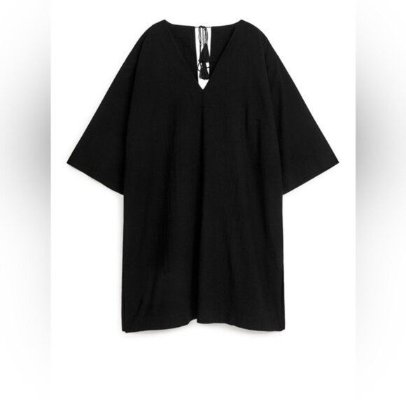 Arket Sz M Neps Black Cotton Relaxed Tunic Dress - Picture 2 of 13